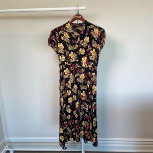 Loco Lindo Vintage Berry And Floral Pattern Dress XS